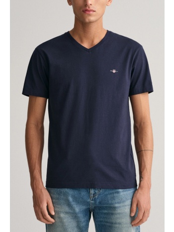gant t-shirt v-neck slim shield μπλε