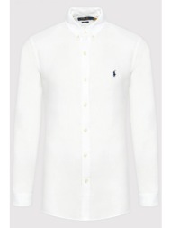 ralph lauren πουκαμισο button down slim fit λινο λευκο