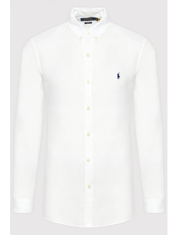 ralph lauren πουκαμισο button down slim fit λινο λευκο