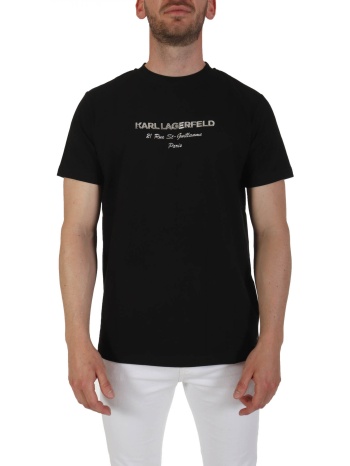 karl ladergeld t-shirt crew neck silver logo μαυρο
