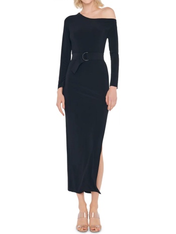 norma kamali φορεμα midi σκισιμο πλαι ζωνη μαυρο σε προσφορά