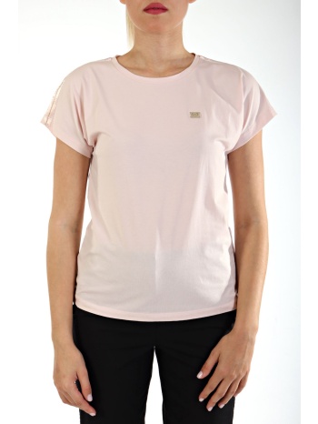 armani 7 t-shirt λαιμοκοψη μεταλλικη λεπτομερεια logo ροζ σε προσφορά