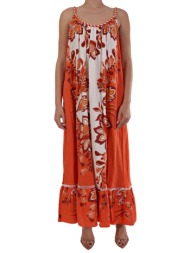 farm rio φορεμα maxi floral τσεπες πορτοκαλι-λευκο