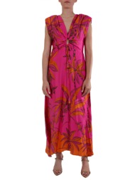 farm rio φορεμα midi floral v-neck φουξια-πορτοκαλι