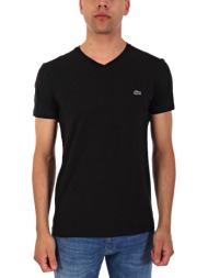 lacoste t-shirt v neck regular fit logo μαυρο