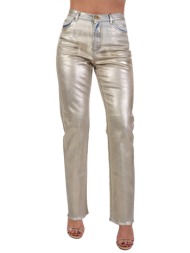 pinko jeans roxanne straight shining μπεζ μεταλλικο