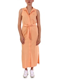 lacoste polo φορεμα midi regular fit logo ανοιγμα κατω πορτοκαλι
