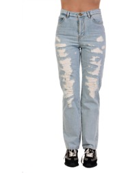 pinko jeans roxanne straight bleach + rotture μπλε ανοιχτο