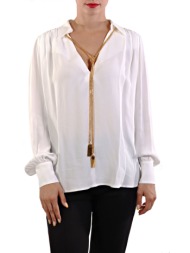 elisabetta franchi μπλουζα γιακας v κολιε λευκο