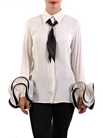 elisabetta franchi πουκαμισο βολαν μανικι εκρου σε προσφορά