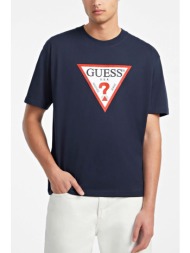 guess jeans t-shirt crewneck oversized fit logo μπλε