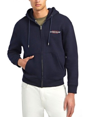 guess jeans φουτερ ziphood regular fit logo μπλε σε προσφορά