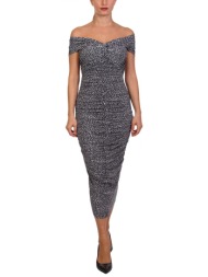 michael kors φορεμα midi σουρα animal print λευκο-μαυρο