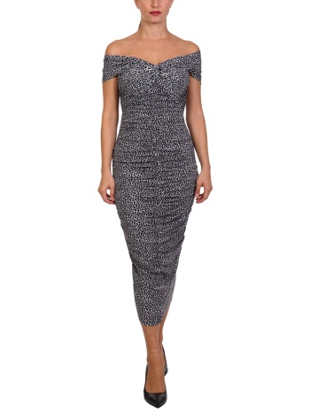 michael kors φορεμα midi σουρα animal print λευκο-μαυρο σε προσφορά