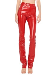norma kamali παντελονι high waist boot leg jean faux leather κοκκινο