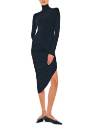 norma kamali φορεμα midcalf turtleneck side drape μαυρο