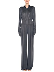 norma kamali παντελονα yoke waistband straight leg pleated trouser σκουρο γκρι