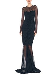 norma kamali φορεμα v neck τουλι fishtail gown μαυρο
