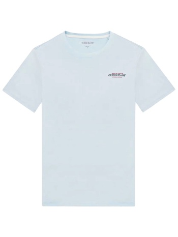 guess jeans t-shirt crewneck regular fit logo σιελ σε προσφορά