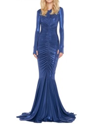 norma kamali φορεμα fishtail gown ελαστικο μεταλλιζε μπλε