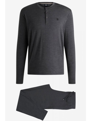 boss homewear σετ πυτζαμα merino long set γκρι