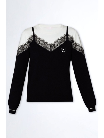 liu-jo πλεκτο crewneck δαντελα logo μαυρο / λευκο σε προσφορά