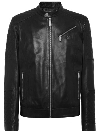 philipp plein μπουφαν δερματινο padded leather moto bomber σε προσφορά