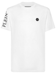 philipp plein t-shirt round neck ss logo μεταλλικο λευκο