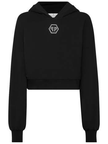 philipp plein φουτερ hoodie cropped crystal hexagon logo σε προσφορά