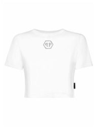 philipp plein t-shirt round neck ss crystal hexagon logo στρας λευκο