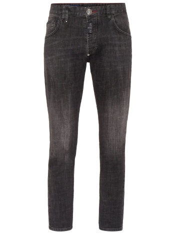 philipp plein παντελονι jeans skinny fit logo μεταλλικο γκρι σε προσφορά