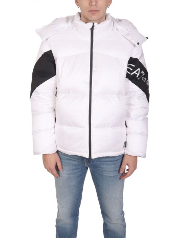 armani 7 μπουφαν puffer αποσπωμενη κουκουλα logo λευκο σε προσφορά