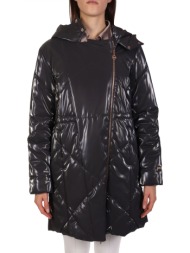 liu-jo μπουφαν σταυρωτο καπιτονε κουκουλα σκουρο γκρι