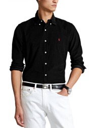 ralph lauren πουκαμισο κοτλε button down custom fit μαυρο