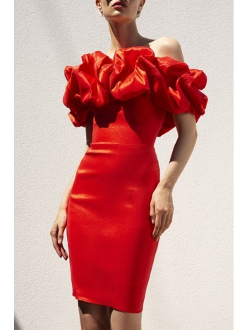 twins fantasy φορεμα βολαν ωμους κοραλι σε προσφορά