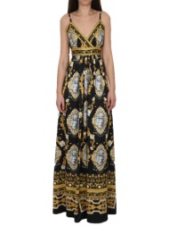 twins φορεμα μακρυ τιραντε v-neck εμπριμε μαυρο