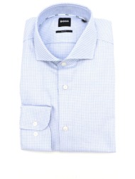 boss πουκαμισο μικροσχεδιο slim fit h-hank-spread-c1-222 σιελ-λευκο