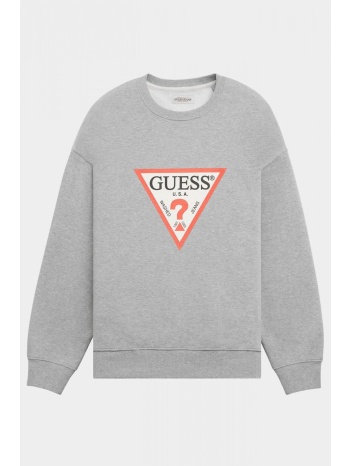guess jeans φουτερ crewneck oversized fit logo γκρι σε προσφορά