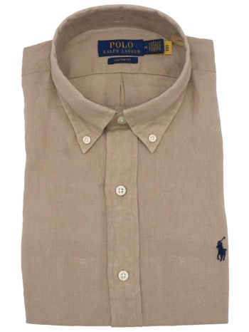 ralph lauren πουκαμισο λινο button down custom fit μπεζ σε προσφορά