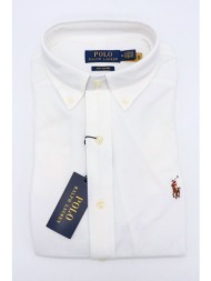 ralph lauren πουκαμισο button down knit oxford logo λευκο
