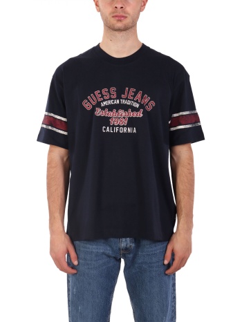 guess jeans t-shirt crewneck oversized fit logo μπλε σε προσφορά