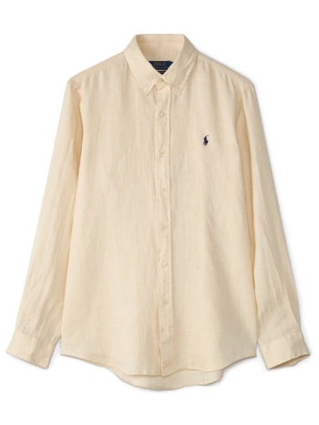 ralph lauren πουκαμισο λινο button down custom fit μπεζ σε προσφορά