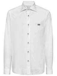 philipp plein πουκαμισο sugar daddy cut ls regular fit logo μεταλλικο λευκο