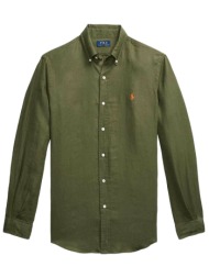 ralph lauren πουκαμισο button down λινο custom fit logo χακι