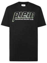 philipp plein t-shirt round neck ss strass racing club logo μαυρο