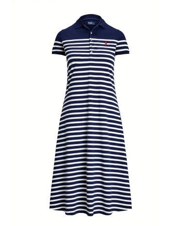 ralph lauren φορεμα midi polo κουμπια ριγε λευκο-μπλε σε προσφορά