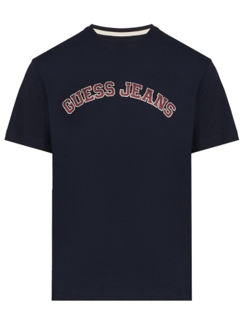 guess jeans t-shirt crewneck regular fit logo μπλε σε προσφορά