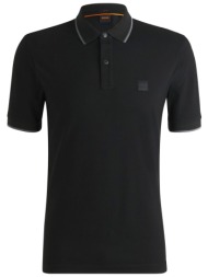 boss casual κοντομανικο polo slim fit passertip μαυρο