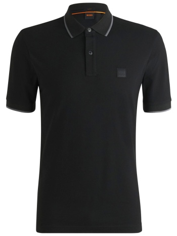 boss casual κοντομανικο polo slim fit passertip μαυρο