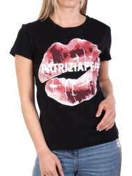 patrizia pepe maglia t-shirt logo μαυρο-μπορντω